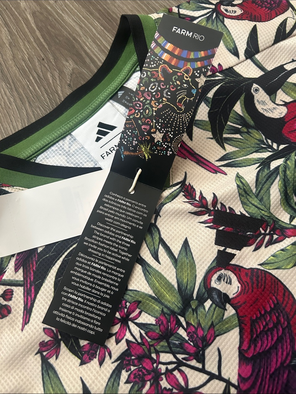 NWT Adidas x Farm Rio‎ Collab Tropical Floral Bird Print Jersey - Green & Pink - Picture 11 of 11